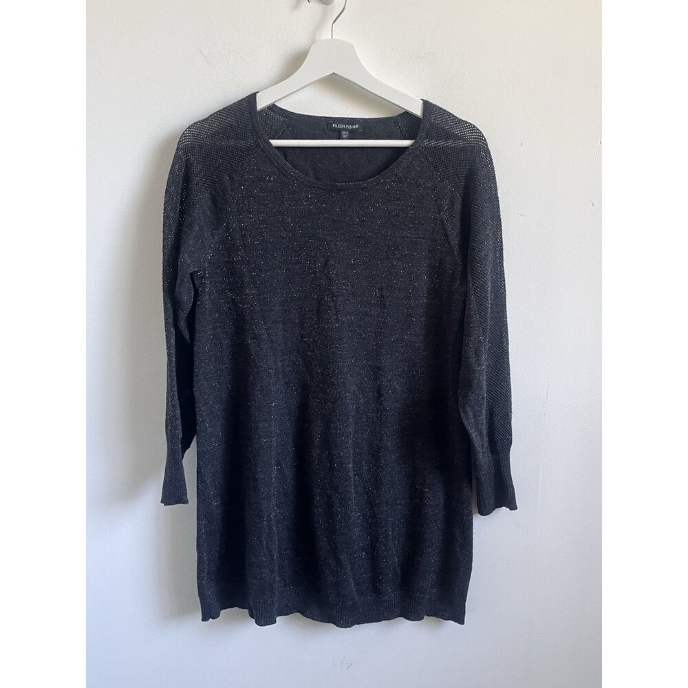 Eileen Fisher Grey Merino Wool Sweater Tunic Sz XS Sparkle Shimmering Knit $258